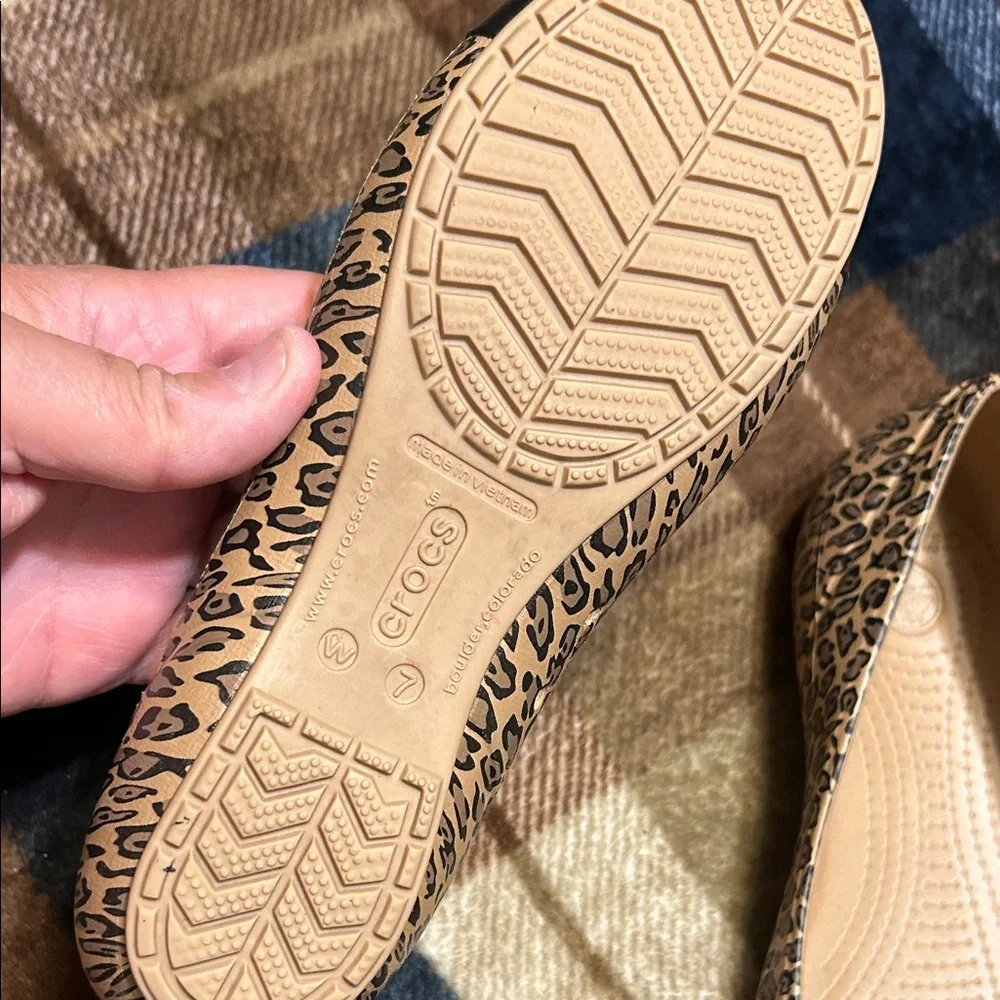 CROCS Leopard Print Flats with Black Toe